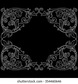 Vintage baroque frame scroll ornament engraving border floral retro pattern antique style acanthus foliage swirl decorative design element filigree calligraphy vector | chalkboard ornaments