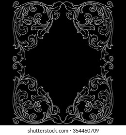 Vintage baroque frame scroll ornament engraving border floral retro pattern antique style acanthus foliage swirl decorative design element filigree calligraphy vector | chalkboard ornaments