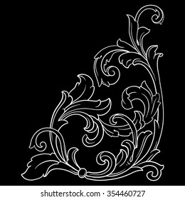 Vintage baroque frame scroll ornament engraving border floral retro pattern antique style acanthus foliage swirl decorative design element filigree calligraphy vector | chalkboard ornaments