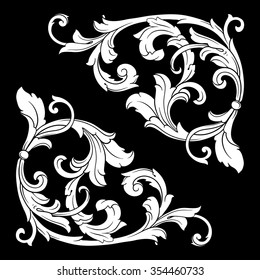 Vintage baroque frame scroll ornament engraving border floral retro pattern antique style acanthus foliage swirl decorative design element filigree calligraphy vector | chalkboard ornaments