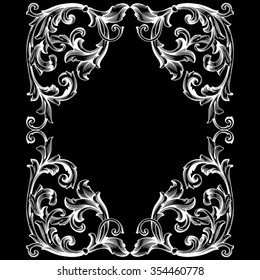 Vintage baroque frame scroll ornament engraving border floral retro pattern antique style acanthus foliage swirl decorative design element filigree calligraphy vector | chalkboard ornaments