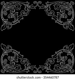 Vintage baroque frame scroll ornament engraving border floral retro pattern antique style acanthus foliage swirl decorative design element filigree calligraphy vector | chalkboard ornaments