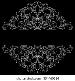 Vintage baroque frame scroll ornament engraving border floral retro pattern antique style acanthus foliage swirl decorative design element filigree calligraphy vector | chalkboard ornaments
