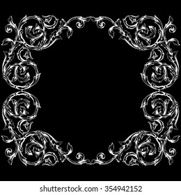 Vintage baroque frame scroll ornament engraving border floral retro pattern antique style acanthus foliage swirl decorative design element filigree calligraphy vector | chalkboard ornaments