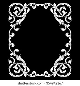 Vintage baroque frame scroll ornament engraving border floral retro pattern antique style acanthus foliage swirl decorative design element filigree calligraphy vector | chalkboard ornaments