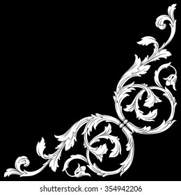 Vintage baroque frame scroll ornament engraving border floral retro pattern antique style acanthus foliage swirl decorative design element filigree calligraphy vector | chalkboard ornaments