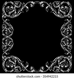 Vintage baroque frame scroll ornament engraving border floral retro pattern antique style acanthus foliage swirl decorative design element filigree calligraphy vector | chalkboard ornaments