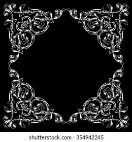 Vintage baroque frame scroll ornament engraving border floral retro pattern antique style acanthus foliage swirl decorative design element filigree calligraphy vector | chalkboard ornaments