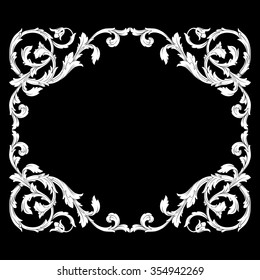 Vintage baroque frame scroll ornament engraving border floral retro pattern antique style acanthus foliage swirl decorative design element filigree calligraphy vector | chalkboard ornaments