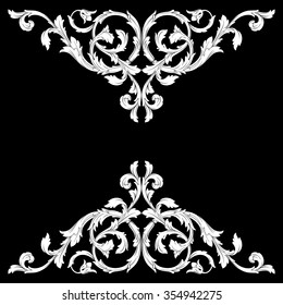 Vintage baroque frame scroll ornament engraving border floral retro pattern antique style acanthus foliage swirl decorative design element filigree calligraphy vector | chalkboard ornaments