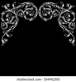 Vintage baroque frame scroll ornament engraving border floral retro pattern antique style acanthus foliage swirl decorative design element filigree calligraphy vector | chalkboard ornaments