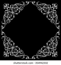 Vintage baroque frame scroll ornament engraving border floral retro pattern antique style acanthus foliage swirl decorative design element filigree calligraphy vector | chalkboard ornaments