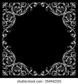 Vintage baroque frame scroll ornament engraving border floral retro pattern antique style acanthus foliage swirl decorative design element filigree calligraphy vector | chalkboard ornaments