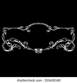 Vintage baroque frame scroll ornament engraving border floral retro pattern antique style acanthus foliage swirl decorative design element filigree calligraphy vector | chalkboard ornaments