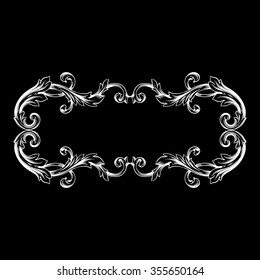 Vintage baroque frame scroll ornament engraving border floral retro pattern antique style acanthus foliage swirl decorative design element filigree calligraphy vector | chalkboard ornaments
