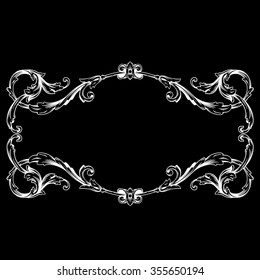 Vintage baroque frame scroll ornament engraving border floral retro pattern antique style acanthus foliage swirl decorative design element filigree calligraphy vector | chalkboard ornaments