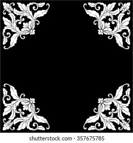 Vintage baroque frame scroll ornament engraving border floral retro pattern antique style acanthus foliage swirl decorative design element filigree calligraphy vector | chalkboard ornaments