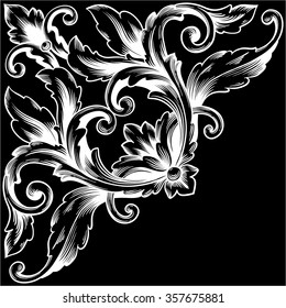 Vintage baroque frame scroll ornament engraving border floral retro pattern antique style acanthus foliage swirl decorative design element filigree calligraphy vector | chalkboard ornaments