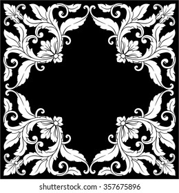 Vintage baroque frame scroll ornament engraving border floral retro pattern antique style acanthus foliage swirl decorative design element filigree calligraphy vector | chalkboard ornaments