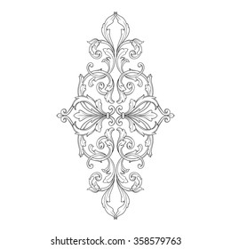 Vintage baroque frame scroll ornament engraving border floral retro pattern antique style acanthus foliage swirl decorative design element filigree calligraphy vector | damask - stock vector