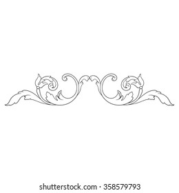 Vintage baroque frame scroll ornament engraving border floral retro pattern antique style acanthus foliage swirl decorative design element filigree calligraphy vector | damask - stock vector