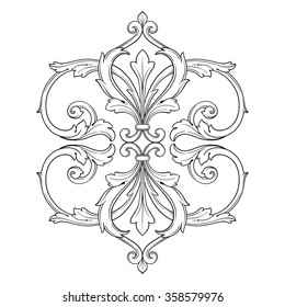Vintage baroque frame scroll ornament engraving border floral retro pattern antique style acanthus foliage swirl decorative design element filigree calligraphy vector | damask - stock vector