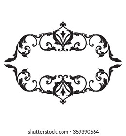 Vintage baroque frame scroll ornament engraving border floral retro pattern antique style acanthus foliage swirl decorative design element filigree calligraphy vector