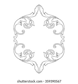 Vintage baroque frame scroll ornament engraving border floral retro pattern antique style acanthus foliage swirl decorative design element filigree calligraphy vector