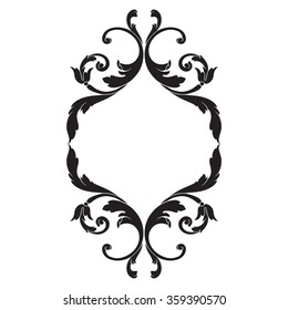 Vintage baroque frame scroll ornament engraving border floral retro pattern antique style acanthus foliage swirl decorative design element filigree calligraphy vector