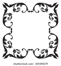 Vintage baroque frame scroll ornament engraving border floral retro pattern antique style acanthus foliage swirl decorative design element filigree calligraphy vector