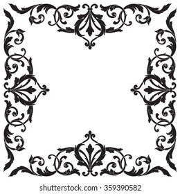 Vintage baroque frame scroll ornament engraving border floral retro pattern antique style acanthus foliage swirl decorative design element filigree calligraphy vector