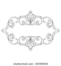 Vintage baroque frame scroll ornament engraving border floral retro pattern antique style acanthus foliage swirl decorative design element filigree calligraphy vector