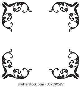 Vintage baroque frame scroll ornament engraving border floral retro pattern antique style acanthus foliage swirl decorative design element filigree calligraphy vector