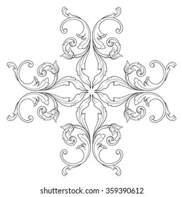 Vintage baroque frame scroll ornament engraving border floral retro pattern antique style acanthus foliage swirl decorative design element filigree calligraphy vector