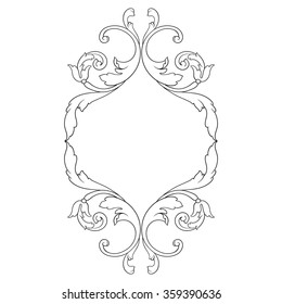 Vintage baroque frame scroll ornament engraving border floral retro pattern antique style acanthus foliage swirl decorative design element filigree calligraphy vector