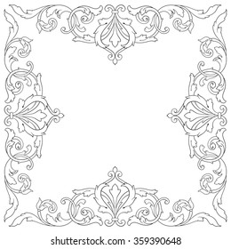 Vintage baroque frame scroll ornament engraving border floral retro pattern antique style acanthus foliage swirl decorative design element filigree calligraphy vector