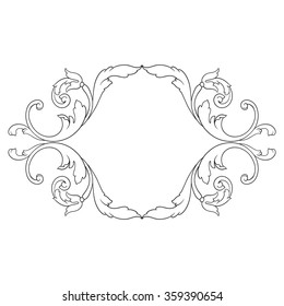 Vintage baroque frame scroll ornament engraving border floral retro pattern antique style acanthus foliage swirl decorative design element filigree calligraphy vector