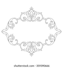 Vintage baroque frame scroll ornament engraving border floral retro pattern antique style acanthus foliage swirl decorative design element filigree calligraphy vector