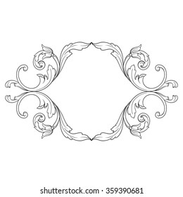 Vintage baroque frame scroll ornament engraving border floral retro pattern antique style acanthus foliage swirl decorative design element filigree calligraphy vector