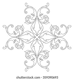 Vintage baroque frame scroll ornament engraving border floral retro pattern antique style acanthus foliage swirl decorative design element filigree calligraphy vector