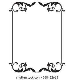 Vintage baroque frame scroll ornament engraving border floral retro pattern antique style acanthus foliage swirl decorative design element filigree calligraphy vector