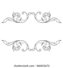 Vintage baroque frame scroll ornament engraving border floral retro pattern antique style acanthus foliage swirl decorative design element filigree calligraphy vector