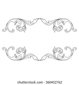 Vintage baroque frame scroll ornament engraving border floral retro pattern antique style acanthus foliage swirl decorative design element filigree calligraphy vector
