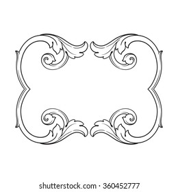 Vintage baroque frame scroll ornament engraving border floral retro pattern antique style acanthus foliage swirl decorative design element filigree calligraphy vector