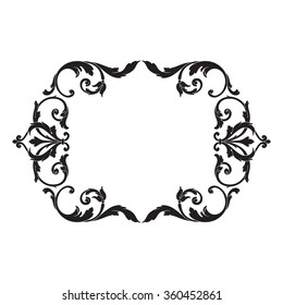 Vintage baroque frame scroll ornament engraving border floral retro pattern antique style acanthus foliage swirl decorative design element filigree calligraphy vector