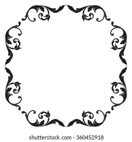 Vintage baroque frame scroll ornament engraving border floral retro pattern antique style acanthus foliage swirl decorative design element filigree calligraphy vector