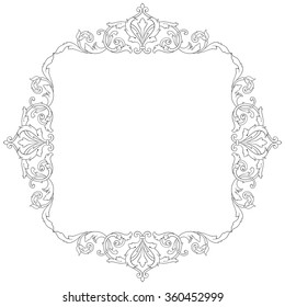 Vintage baroque frame scroll ornament engraving border floral retro pattern antique style acanthus foliage swirl decorative design element filigree calligraphy vector