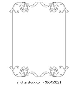 Vintage baroque frame scroll ornament engraving border floral retro pattern antique style acanthus foliage swirl decorative design element filigree calligraphy vector