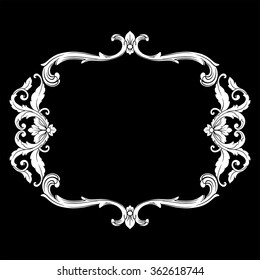 Vintage baroque frame scroll ornament engraving border floral retro pattern antique style acanthus foliage swirl decorative design element filigree calligraphy vector | chalkboard ornaments