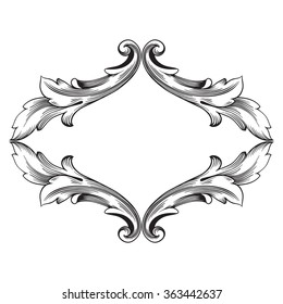 Vintage baroque frame scroll ornament engraving border floral retro pattern antique style acanthus foliage swirl decorative design element filigree calligraphy vector